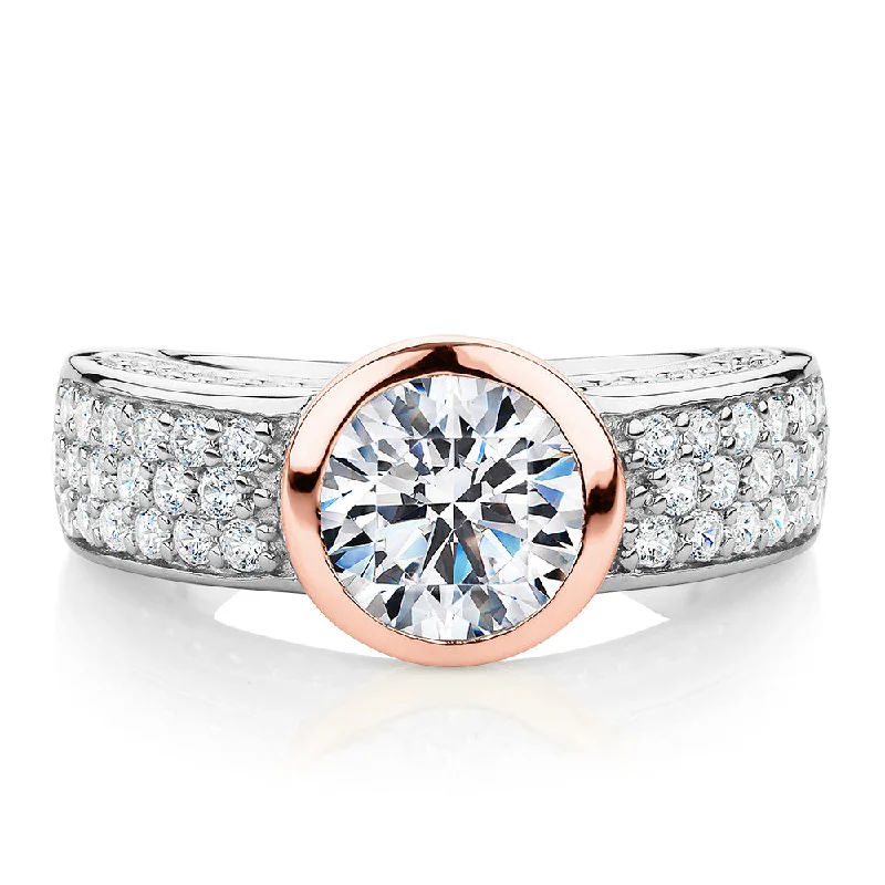 Women’s diamond solitaire rings-Synergy dress ring with 2.36 carats* of diamond simulants in 10 carat rose gold and sterling silver