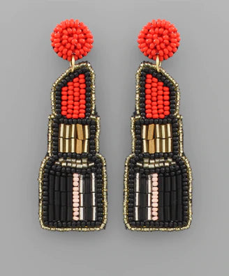 Women’s silver earrings-Beaded Earrings, Red Lipstick