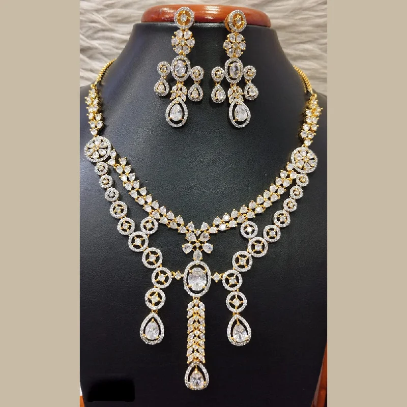 Women’s statement gold necklaces-Jain Jewellers Gold Plated AD Necklace Set