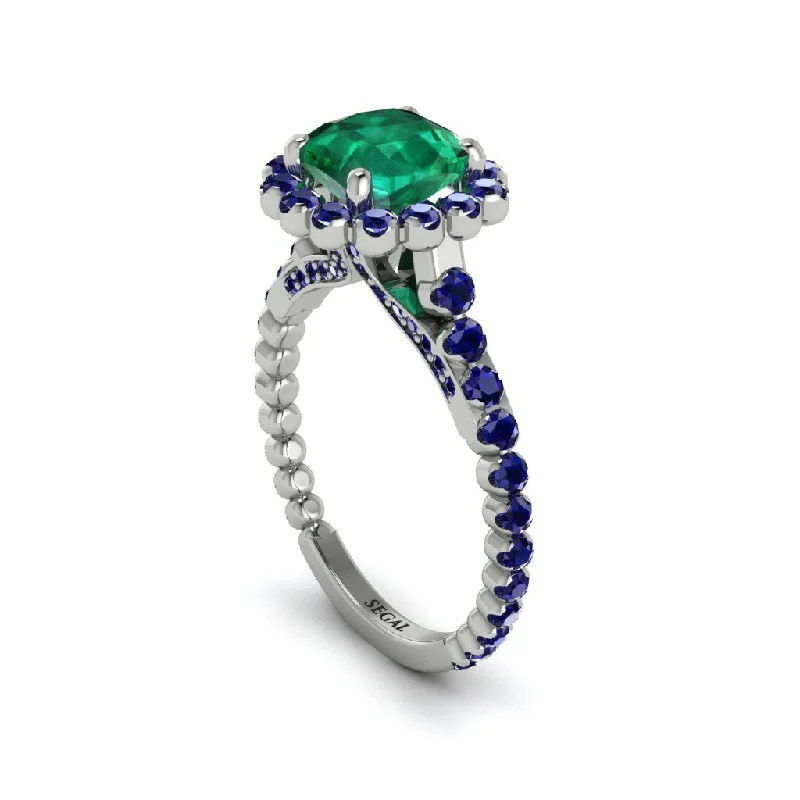 Women’s eternity engagement ring-Modern Emerald Cushion Cut Engagement Ring - Uma No. 66