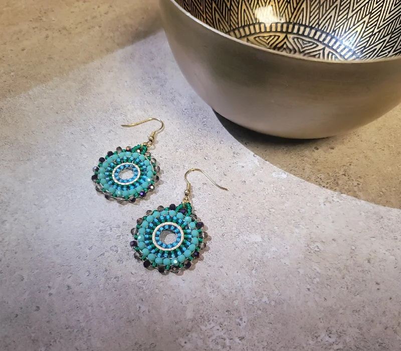 Women’s gold hoop earrings-Peacock Pinwheel Earrings