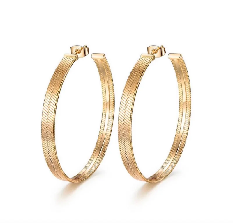 Women’s contemporary earrings-Herringbone Hoop Earrings