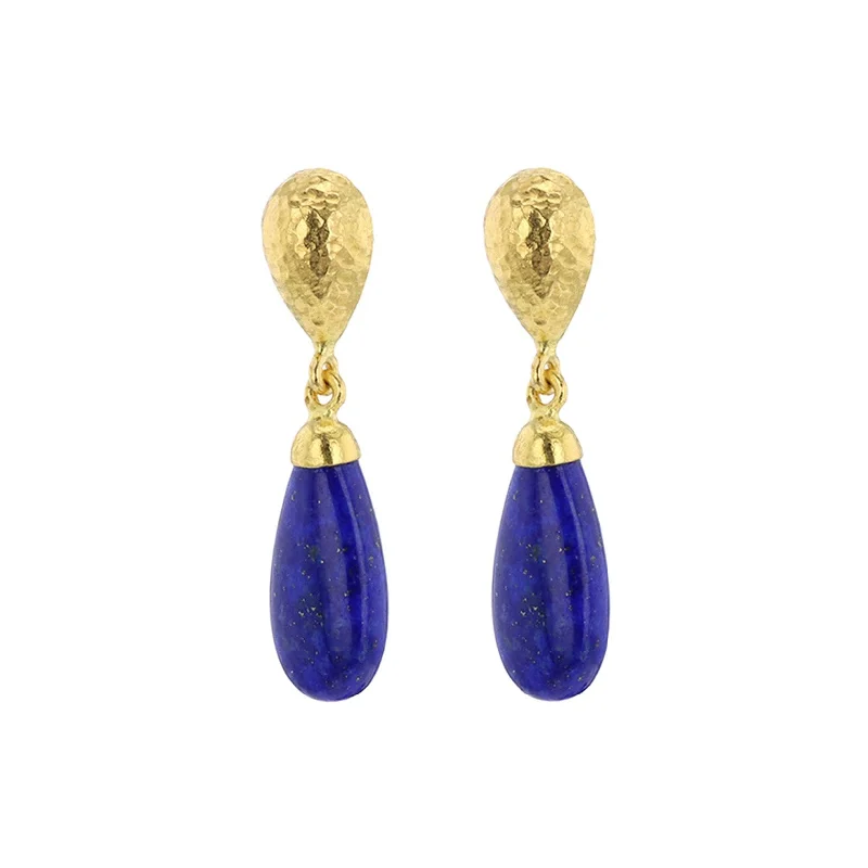 Women’s gold hoop earrings-Lapis Teardrop Earrings