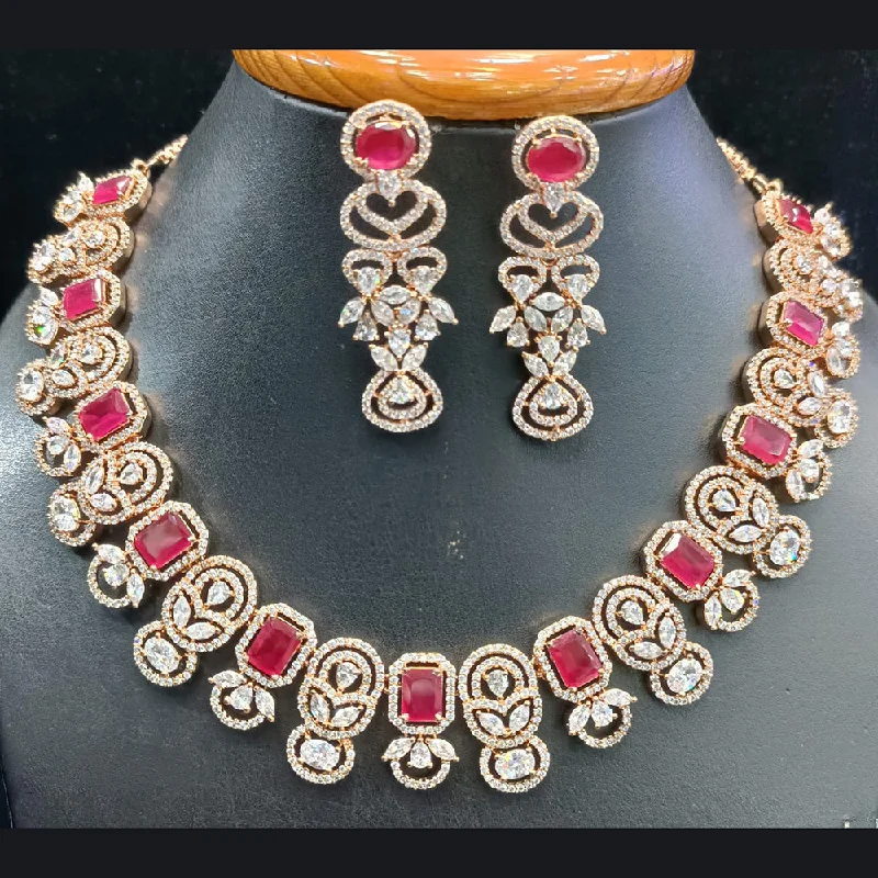 Women’s diamond necklaces-Jain Jewellers Rose Gold Plated AD Choker Necklace Set