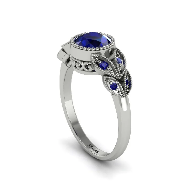 Women’s signature diamond ring-Art Deco Sapphire Leaves Engagement Rings - Thalia No. 75