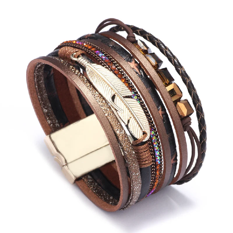 Women’s delicate bracelet-MAHOGANIC - Leather Wrap Accent Bracelet