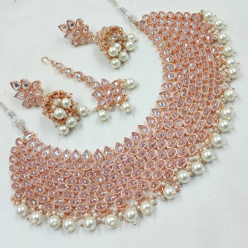 Women’s trendy layered necklaces-Padmawati Bangles Rose Gold Plated Crystal Stone And Pearls Necklace Set