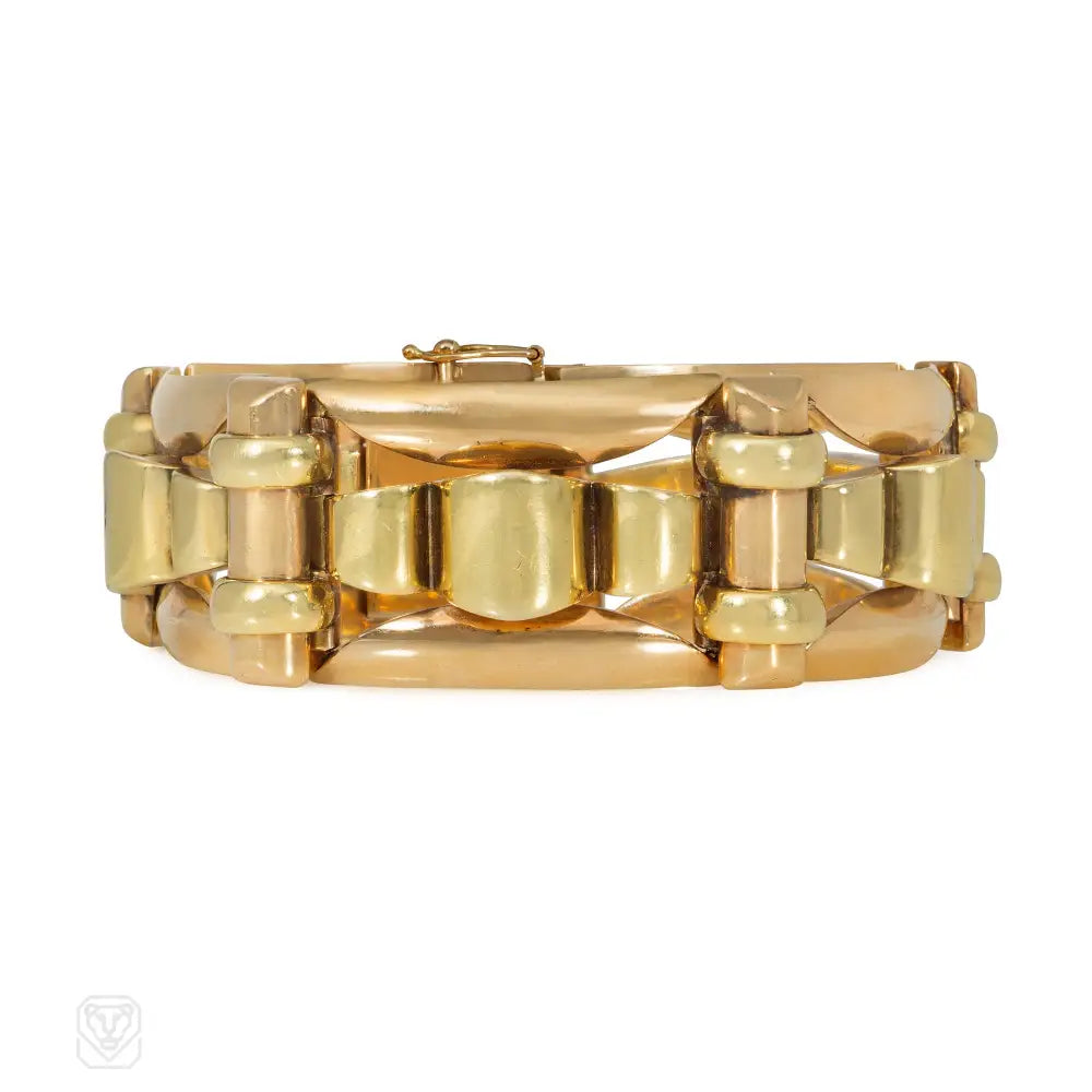 Women’s gemstone cuff bracelet-Pair of French Art Deco gold tank bracelets