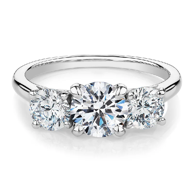 Women’s stackable rings-Three stone ring with 2 carats* of diamond simulants in 10 carat white gold