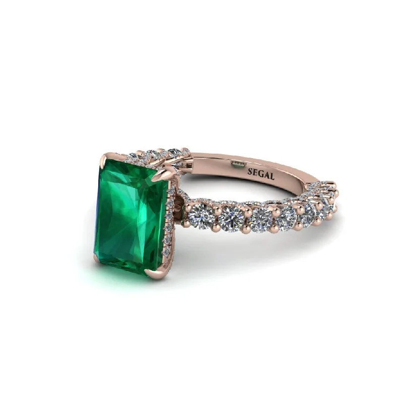 Women’s mixed metal engagement ring-Vintage Radiant Cut Emerald Engagement Ring - Renee No. 5