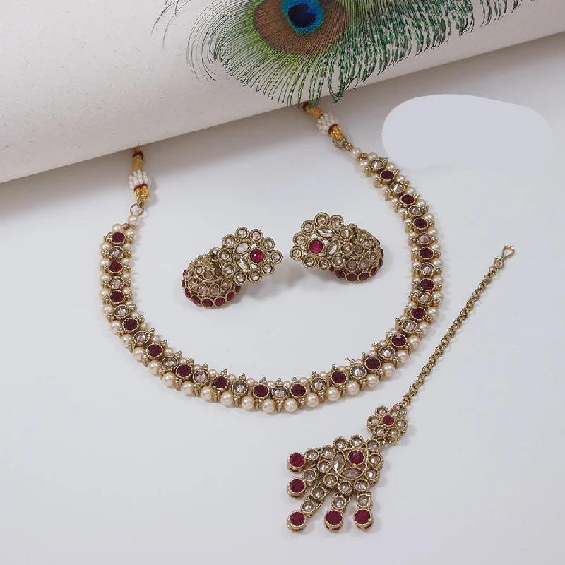 Women’s custom gemstone necklaces-Mangalmani Jewels Gold Plated Crystal Stone Pearl And Beads Necklace Set