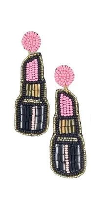 Women’s hoop earrings-Beaded Earrings, Pink Lipstick