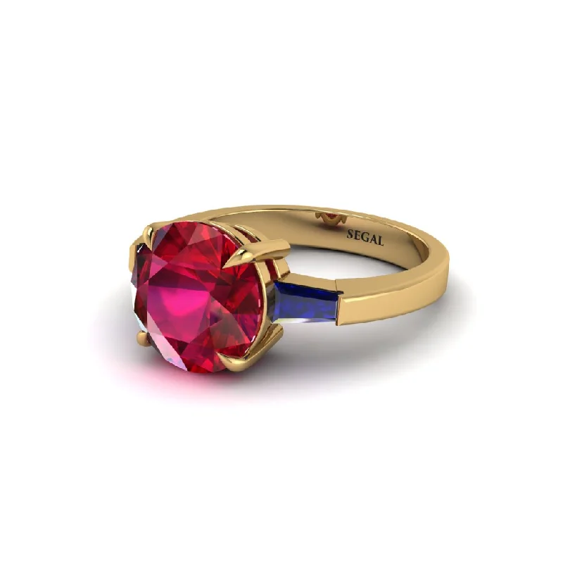 Women’s vintage-style engagement ring-3 Stone Round Cut Ruby With 2 Baguettes Engagement Ring - Gwendolyn No. 70