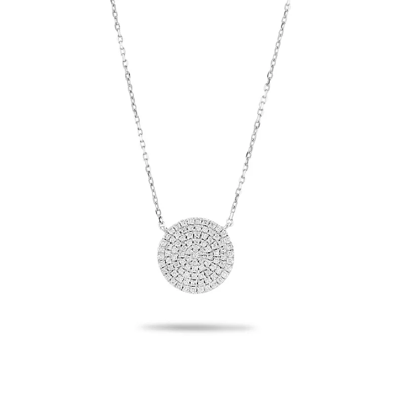 Women’s gold necklaces-14k White Gold Cluster Diamond Disc Necklace