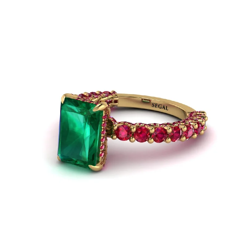 Women’s antique gold engagement ring-Vintage Radiant Cut Emerald Engagement Ring - Renee No. 49