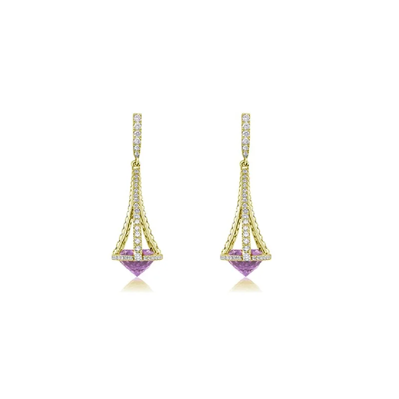 Women’s chic drop earrings-Amethyst & Diamond Drop Earrings