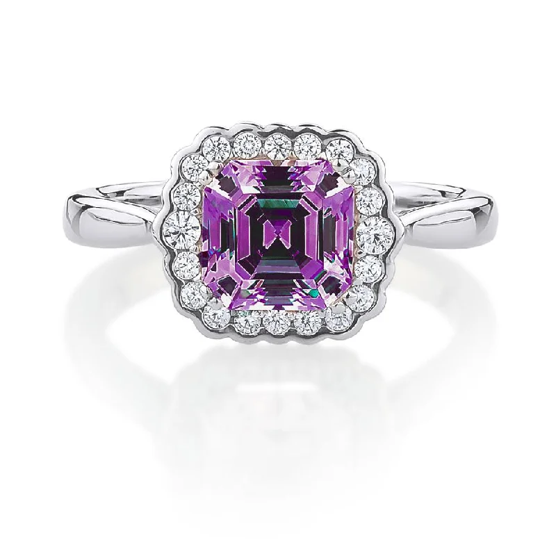 Women’s modern rings-Dress ring with amethyst simulant in sterling silver