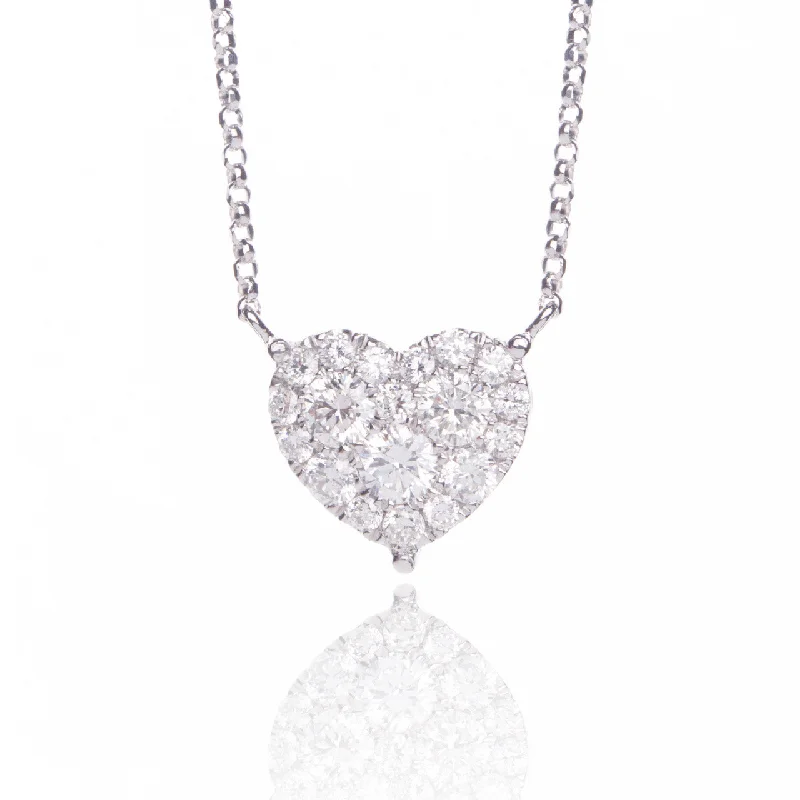 Women’s classic gold necklaces-14k White Gold 0.30ct Diamond Cluster Heart Necklace