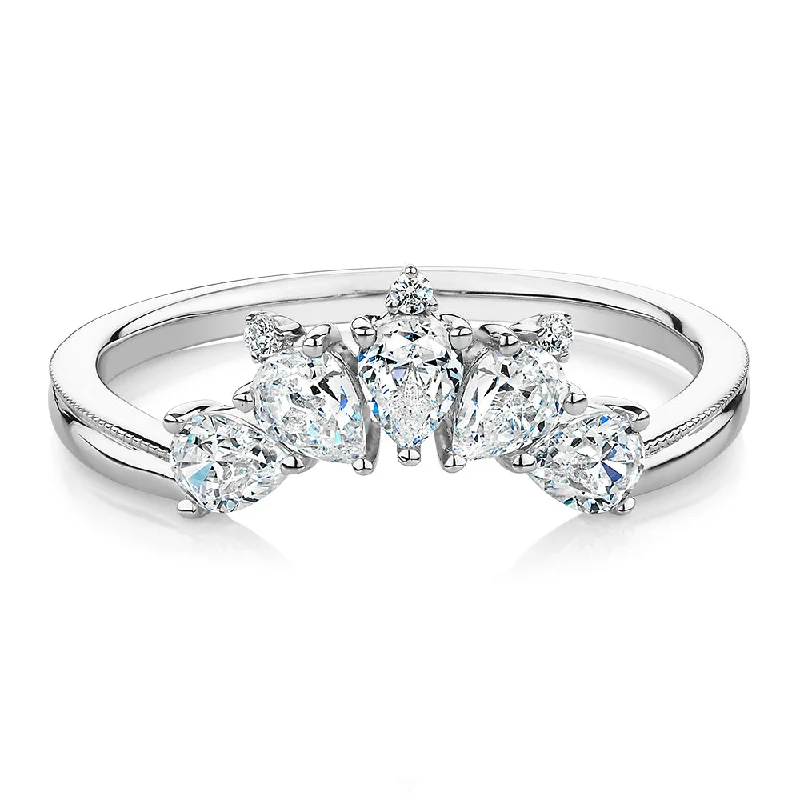 Women’s cocktail diamond rings-Pear wedding or eternity band with 1.07 carats* of diamond simulants in 10 carat white gold