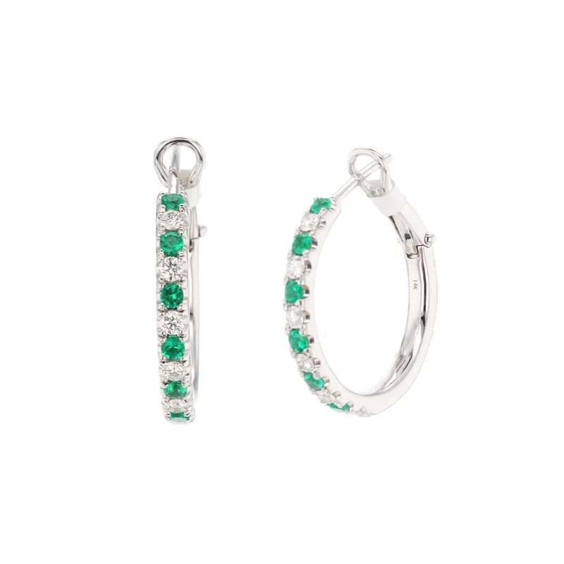 Women’s modern earrings-Emerald & Diamond Hoop Earrings