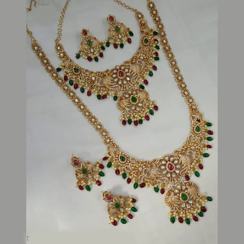 Women’s gold-plated necklaces-Padmawati Bangles Gold Plated AD And Beads Long Necklace Combo