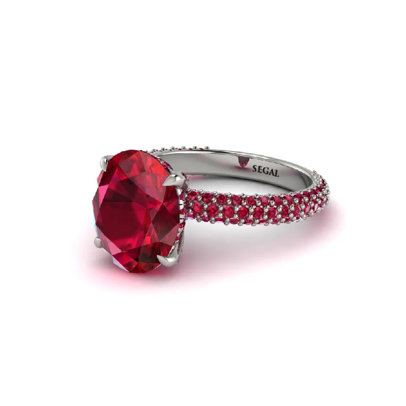 Women’s stylish engagement ring-Oval Cut Ruby Classic Pave Engagement Ring - Irene No. 57