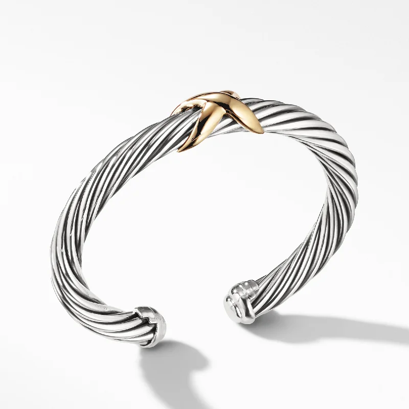 Women’s wedding bracelet-X Classic Cable Station Bracelet in Sterling Silver with 14K Yellow Gold\, 7mm