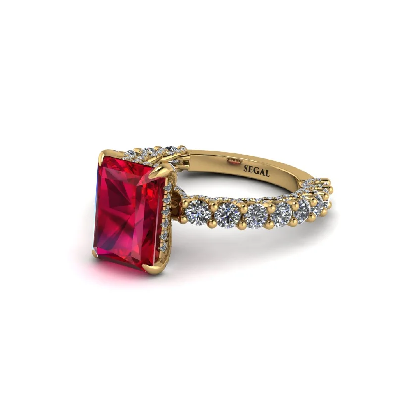 Women’s radiant diamond engagement ring-Vintage Radiant Cut Ruby Engagement Ring - Renee No. 10