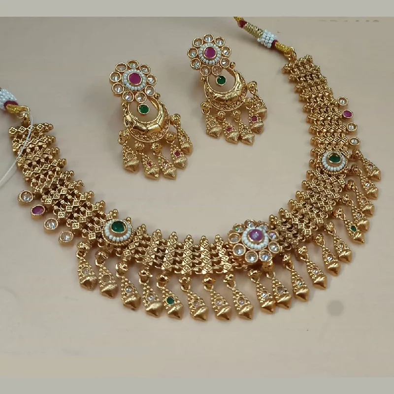 Women’s charm necklaces-Padmawati Bangles Gold Plated Crystal Stone And Pearls Necklace Set