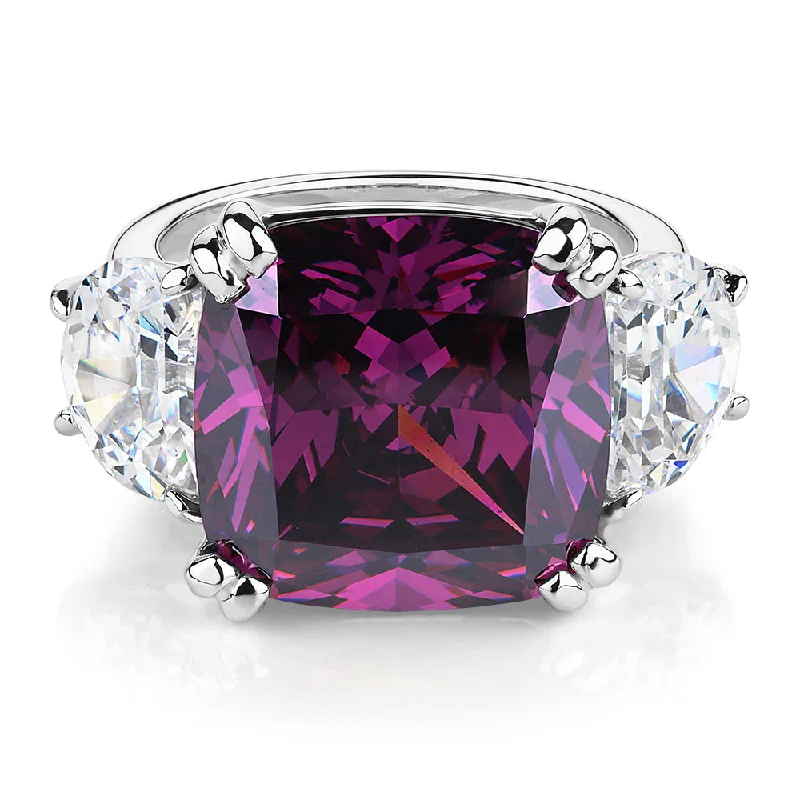 Women’s oval rings-Dress ring with amethyst simulant and 5.24 carats* of diamond simulants in sterling silver