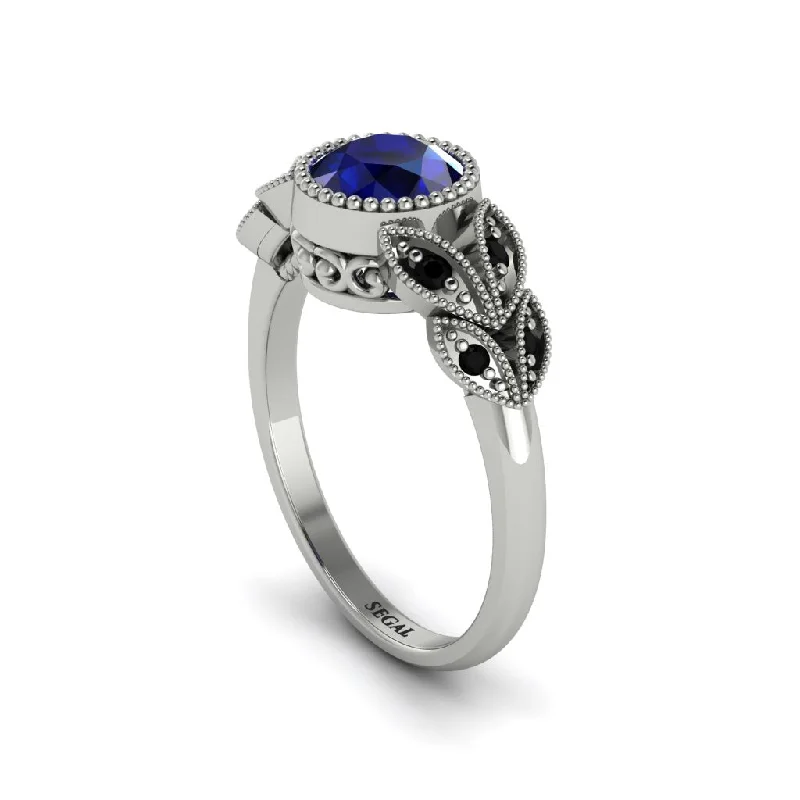 Women’s wedding diamond ring-Art Deco Sapphire Leaves Engagement Rings - Thalia No. 45