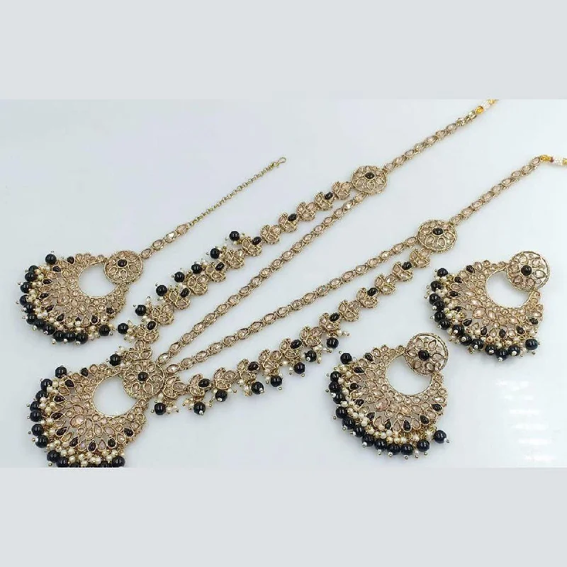 Women’s elegant necklaces-Jcm Jewellery Gold Plated Crystal Stone And Pearls Long Necklace Set