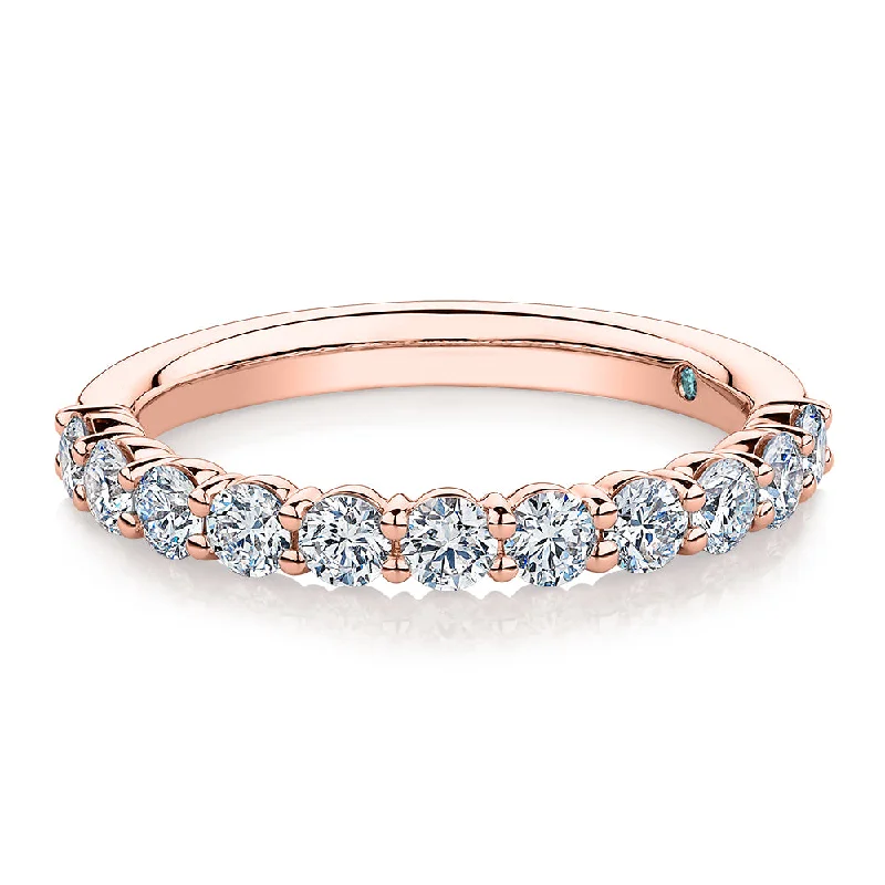 Women’s flower-shaped rings-Premium Lab-Grown Diamond, 0.90 carat TW round brilliant wedding or eternity band in 18 carat rose gold