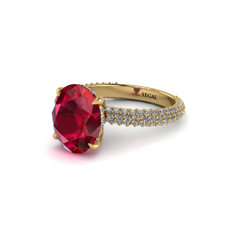 Women’s gemstone engagement ring-Oval Cut Ruby Classic Pave Engagement Ring - Irene No. 10