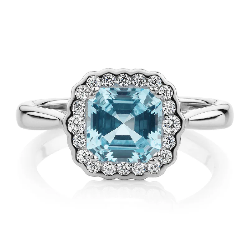 Women’s sparkly gemstone rings-Dress ring with blue topaz simulant in sterling silver