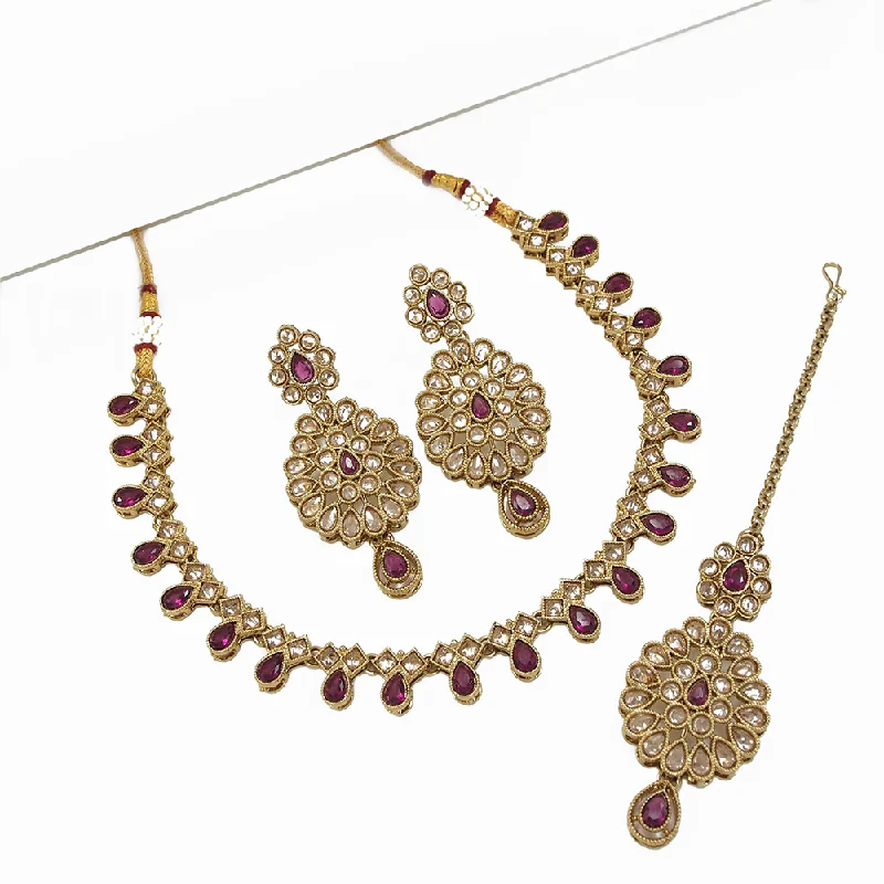 Women’s engraved pendant necklaces-Mangalmani Jewels Gold Plated Crystal Stone And Beads Necklace Set