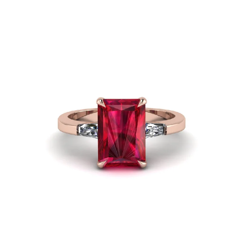 Women’s vintage-inspired engagement ring-Three Stone Radiant Cut Ruby Engagement Ring - Hillary No. 11