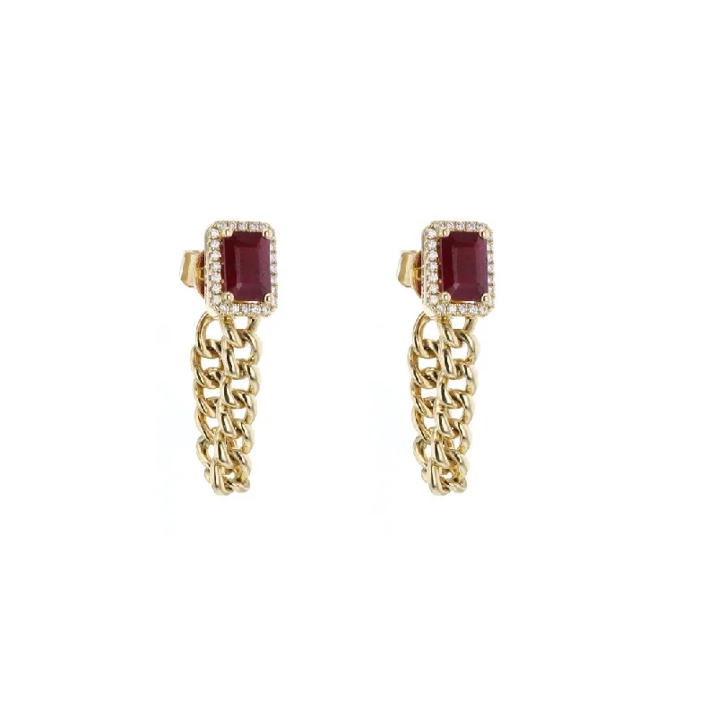 Women’s hoop statement earrings-Ruby & Diamond Curb Link Chain Earrings