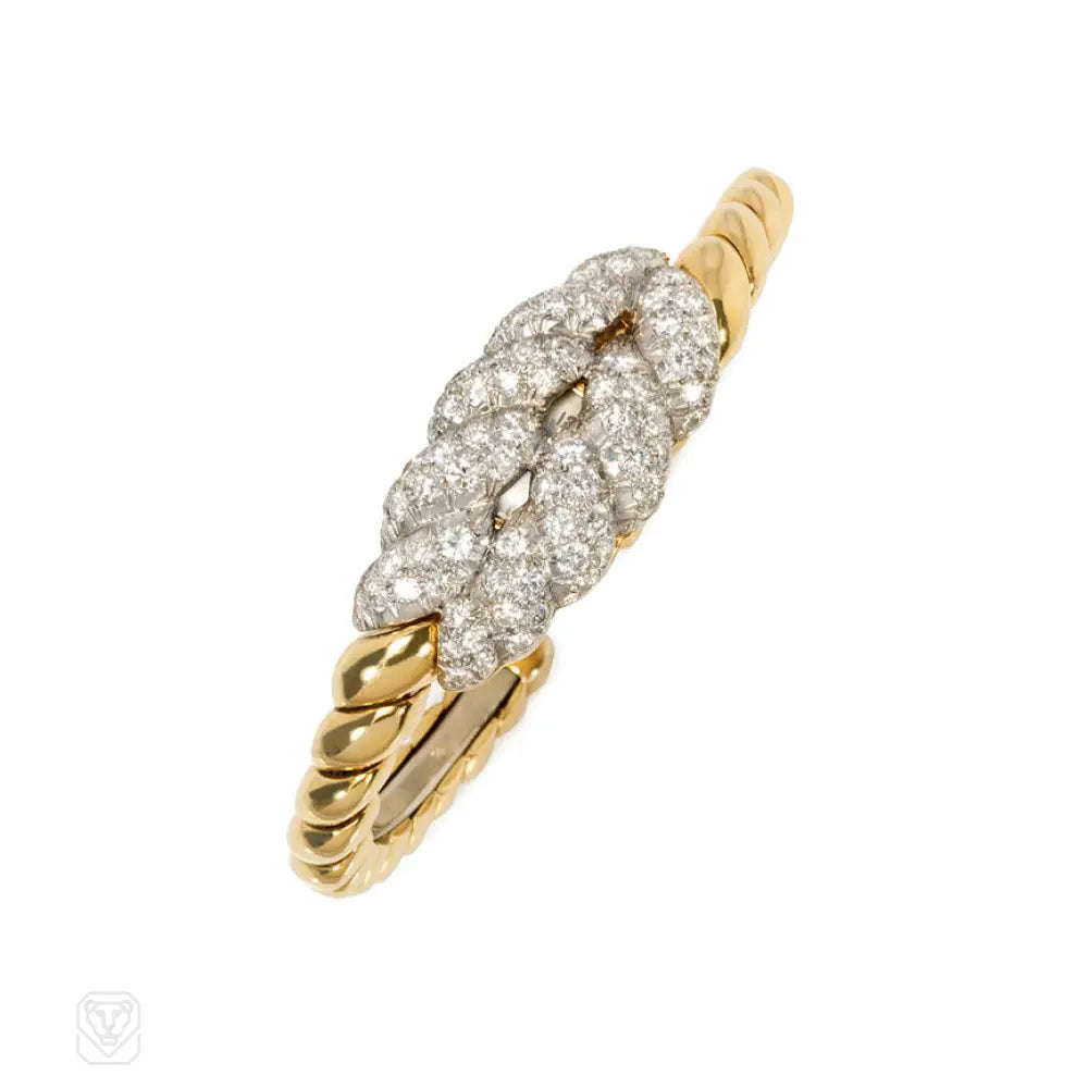 Women’s braided bracelet-Van Cleef & Arpels braided diamond and gold bracelet watch