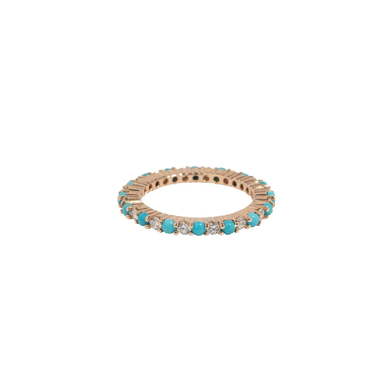 Women’s silver-plated rings-Way of Love Turquoise & Diamond Rose Gold Ring