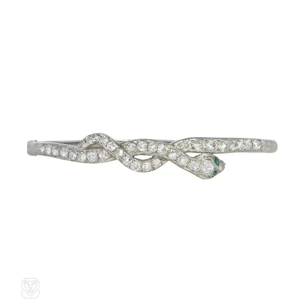 Women’s casual bangles-Art Deco diamond snake bracelet