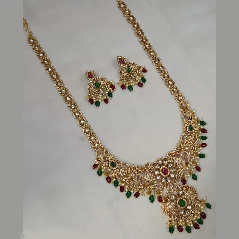 Women’s gold chain necklaces-Padmawati Bangles Gold Plated AD And Beads Long Necklace Set