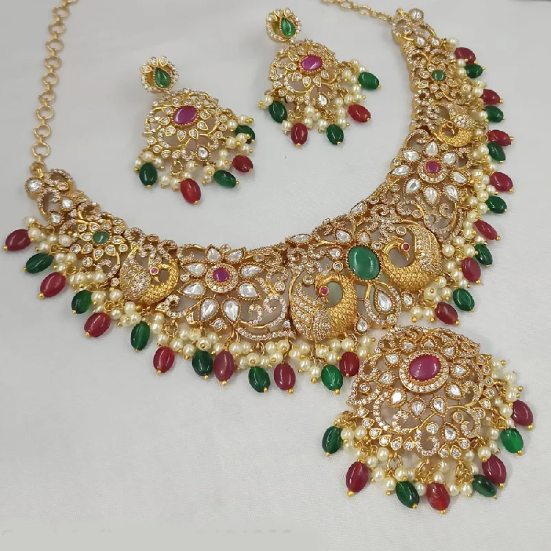 Women’s gemstone pendant necklaces-Padmawati Bangles Gold Plated AD And Beads Necklace Set