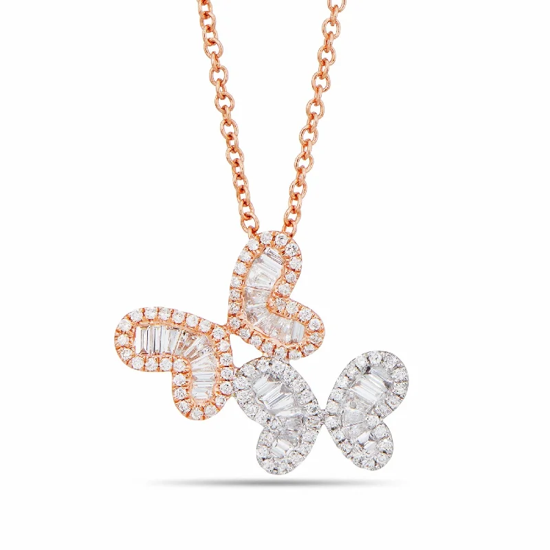 Women’s personalized necklaces-18K Gold 0.66ct Baguette Butterfly Duo Diamond Necklace