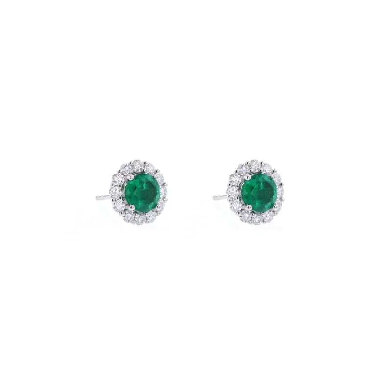 Women’s hoop statement earrings-Emerald & Diamond Halo Stud Earrings