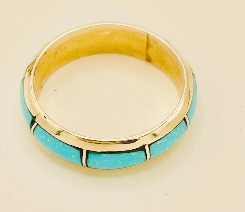 Women’s boho rings-Ring- Narrow Turquoise Inlayed Band size 9