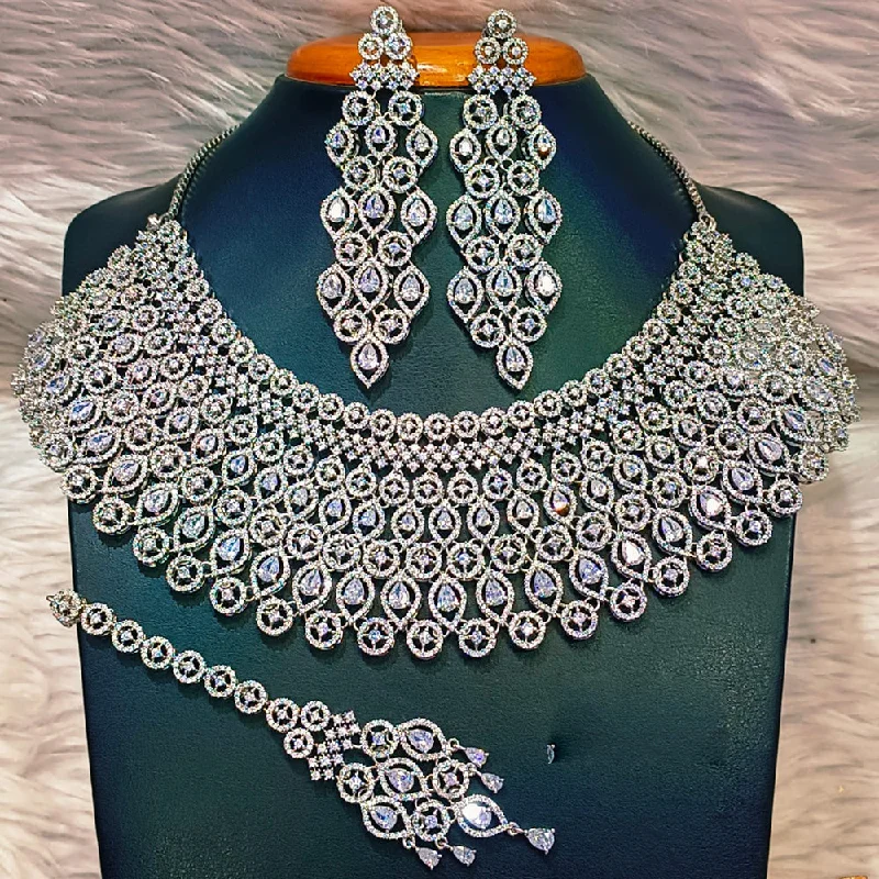 Women’s geometric necklaces-Jain Jewellers Silver Plated AD Necklace Set