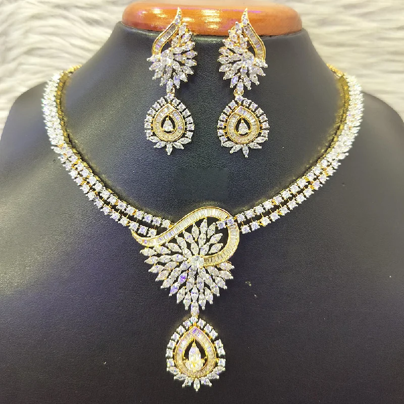 Women’s crystal necklaces-Jain Jewellers Gold Plated AD Necklace Set