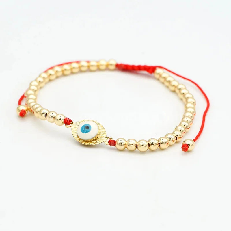 Women’s engraved gold bracelet-EVIL EYE - Gold Ball Accent Bracelet