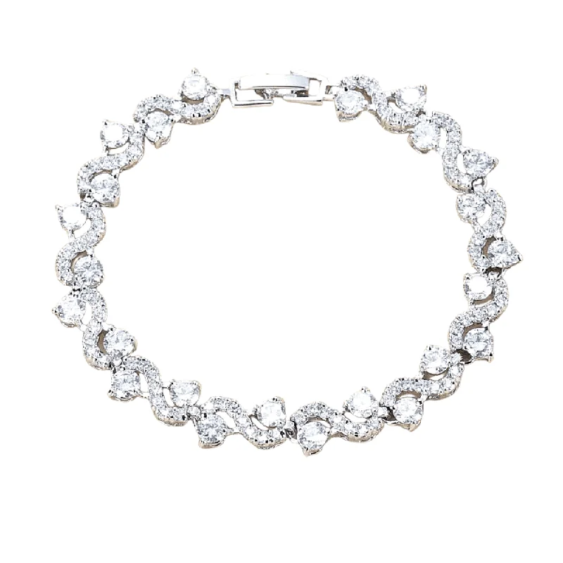 Women’s eco-friendly bracelet-Wave Cubic Zirconia Tennis Bracelets with Round Cut White Diamond Cubic Zirconia